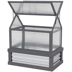 Outsunny Raised Garden Flower Bed Kit with Greenhouse, Wooden Cold Frame Planter, 35.5" x 22.5" x 38.25", Gray