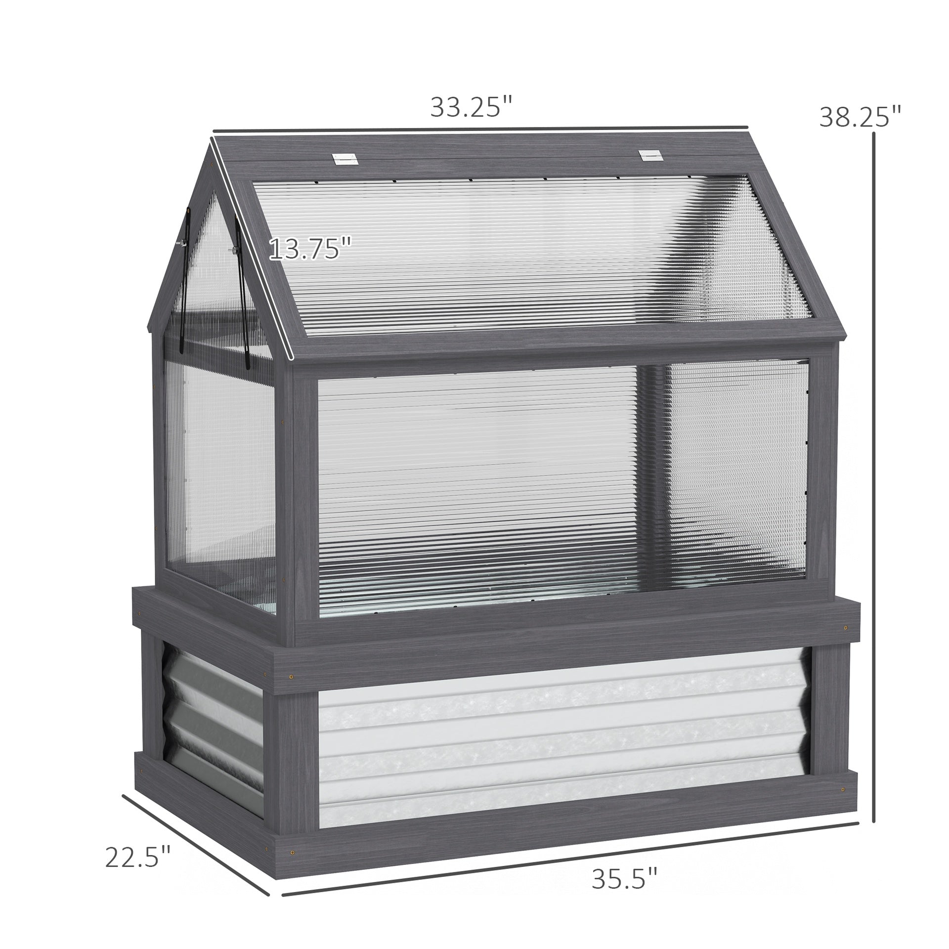 Outsunny Raised Garden Flower Bed Kit with Greenhouse, Wooden Cold Frame Planter, 35.5" x 22.5" x 38.25", Gray