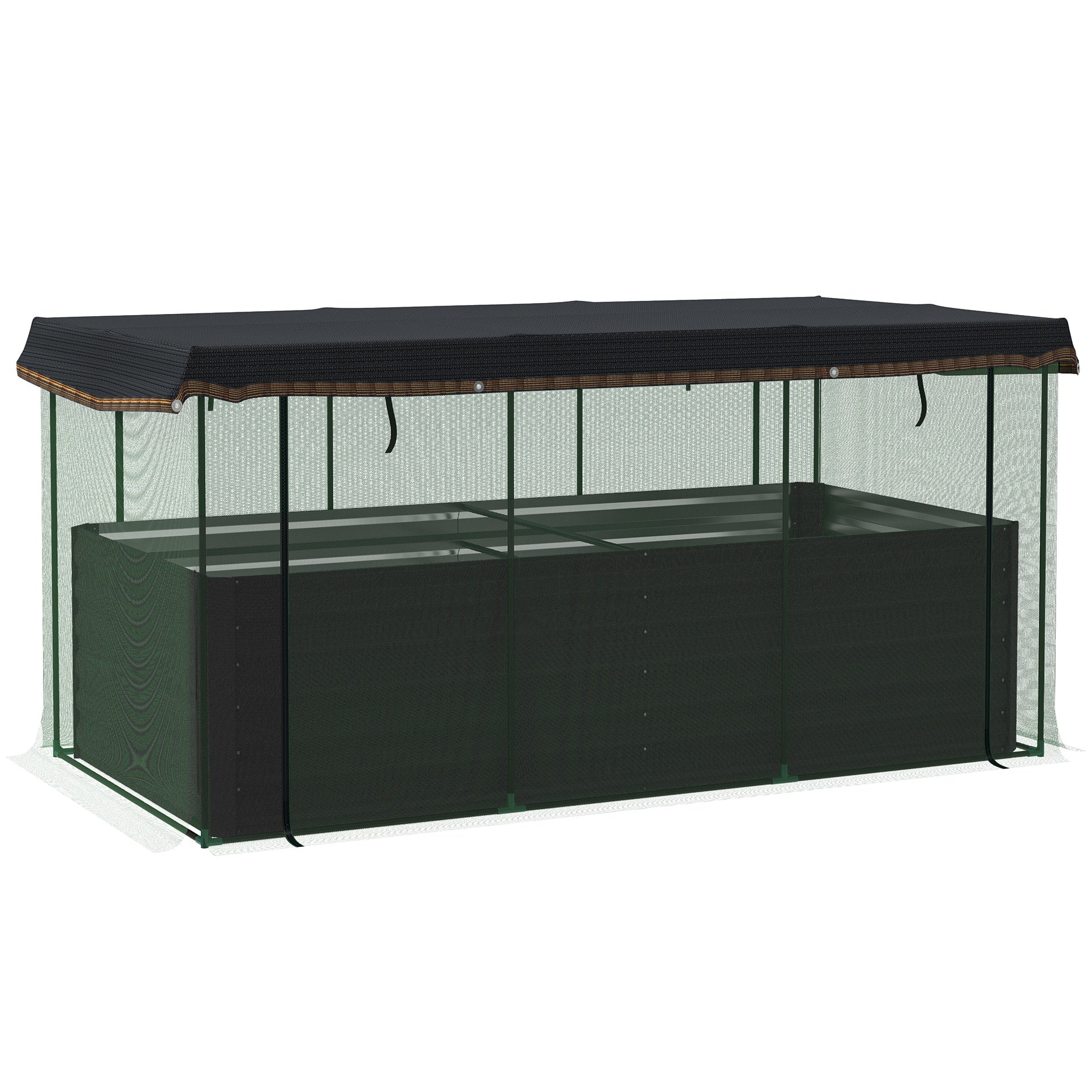 Outsunny Galvanized Steel Planter Box with Crop Cage and Shade Cloth, Raised Garden Bed for Flowers, Veggies and Herbs, Dark Gray