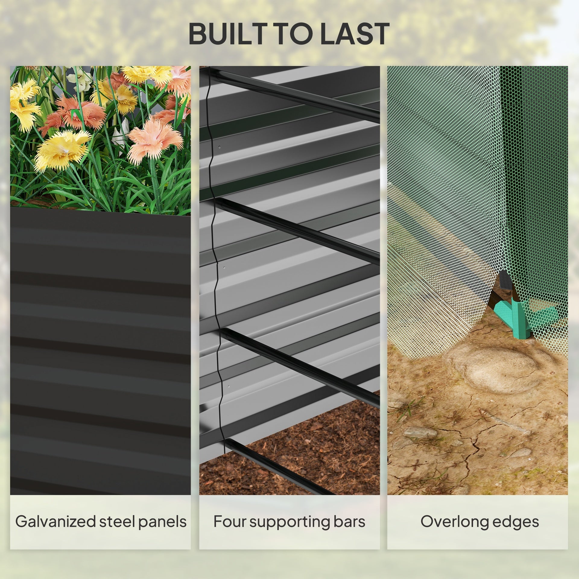 Outsunny Galvanized Steel Planter Box with Crop Cage and Shade Cloth, Raised Garden Bed for Flowers, Veggies and Herbs, Dark Gray