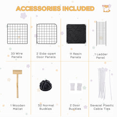 PawHut Pet Playpen with Door, Metal Mesh Cage with Mallet, Black