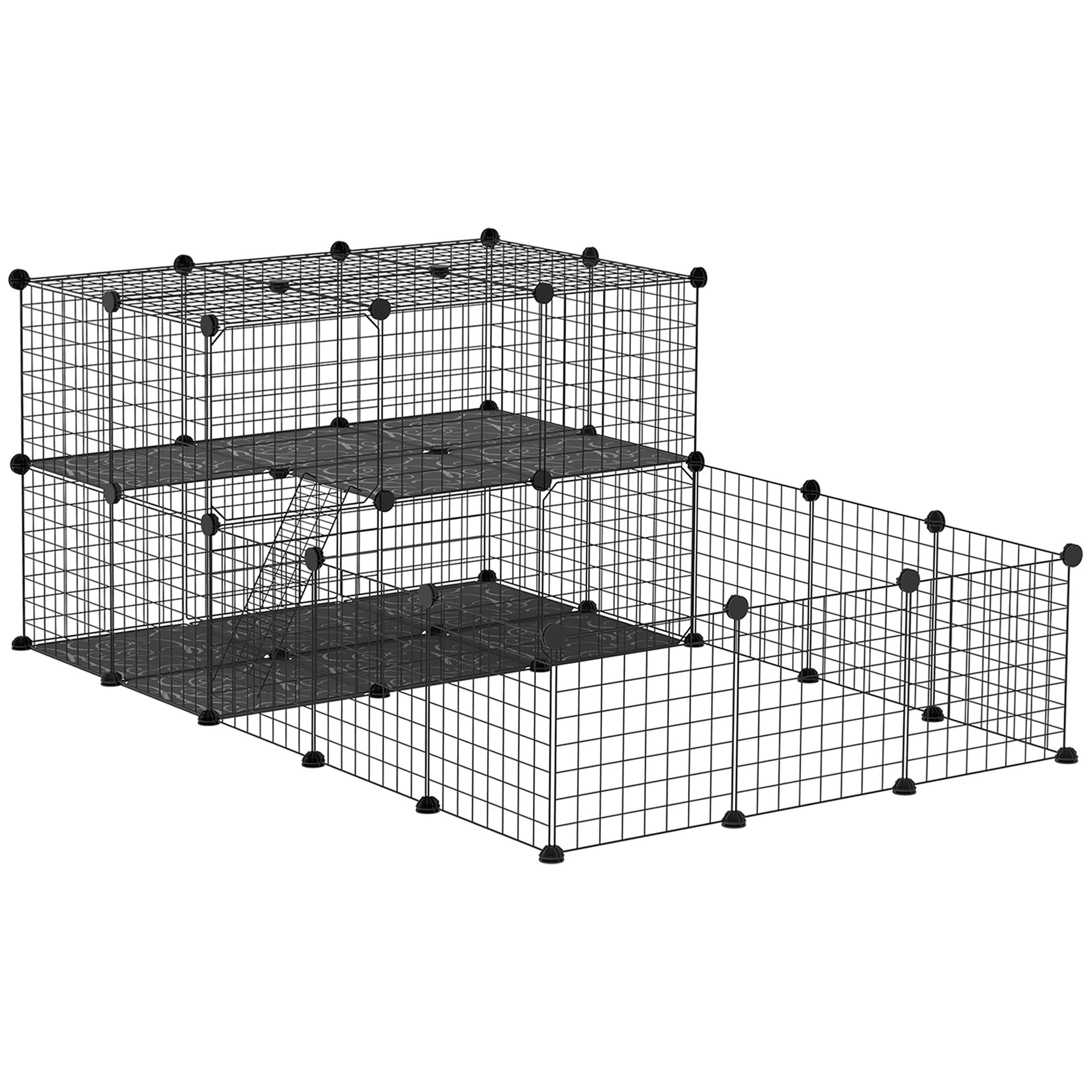 PawHut Pet Playpen with Door, Metal Mesh Cage with Mallet, Black