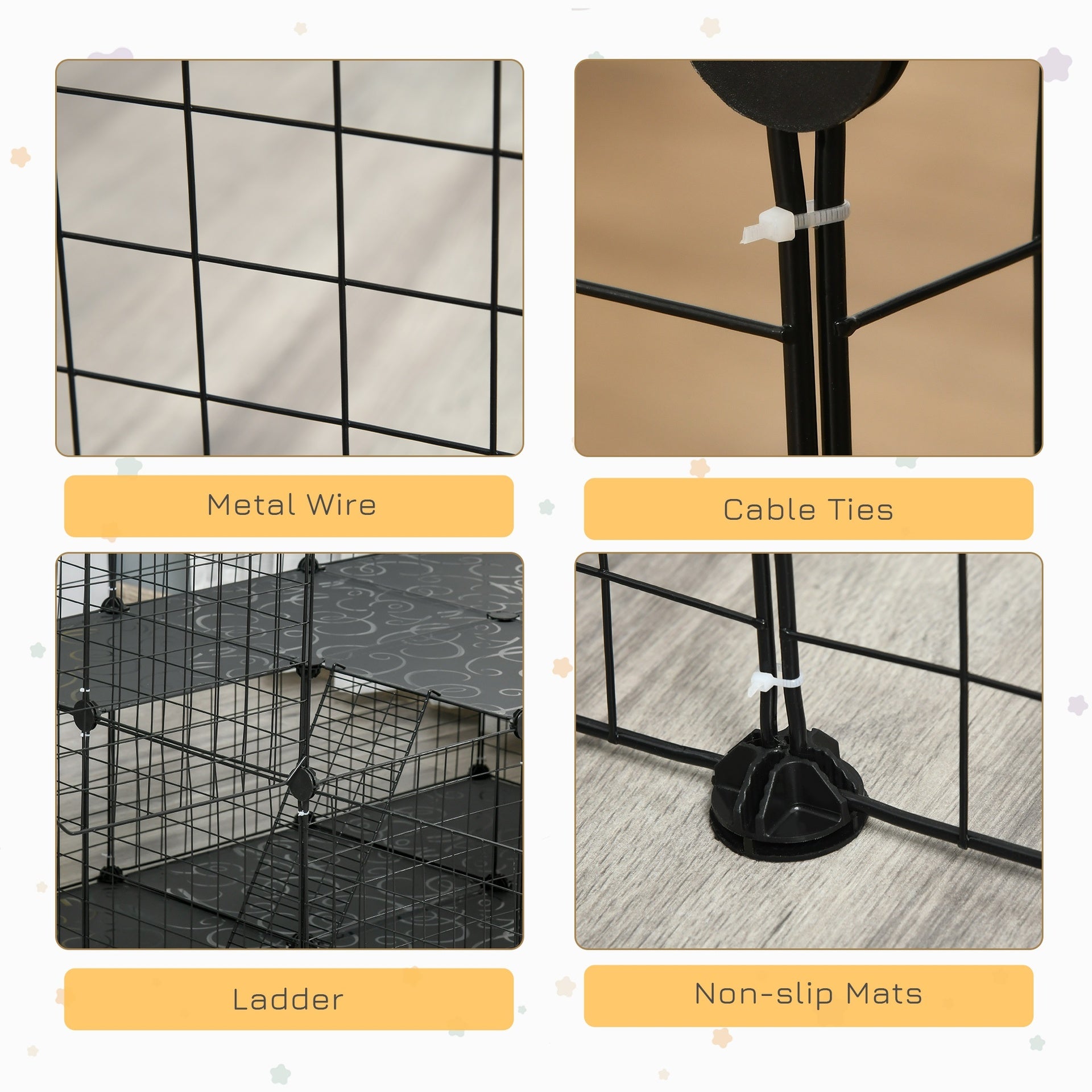 PawHut Pet Playpen with Door, Metal Mesh Cage with Mallet, Black