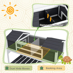 PawHut Tortoise Enclosure Tortoise House with Adjustable Lamp Holder Storage Shelf, Dual Main Houses, Openable Lid, Gray