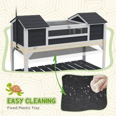 PawHut Tortoise Enclosure Tortoise House with Adjustable Lamp Holder Storage Shelf, Dual Main Houses, Openable Lid, Gray