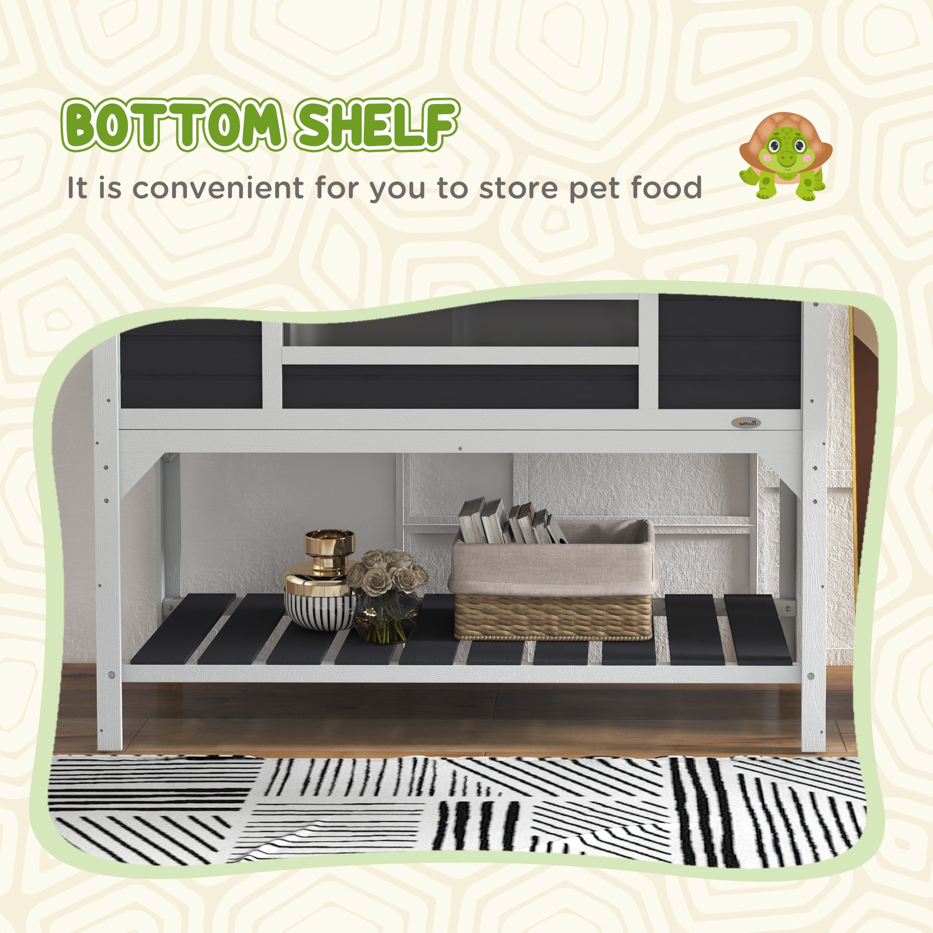 PawHut Tortoise Enclosure Tortoise House with Adjustable Lamp Holder Storage Shelf, Dual Main Houses, Openable Lid, Gray