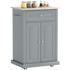 HOMCOM Rolling Kitchen Island Cart, Portable Serving Trolley Table with Drawer, Adjustable Shelf and 2 Towel Racks, Grey