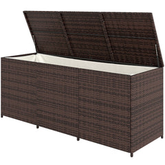 Outsunny 175 Gallon Outdoor Storage Box with Inner Liner, PE Rattan Wicker Deck Box with Pneumatic Bar Lift, Mixed Brown