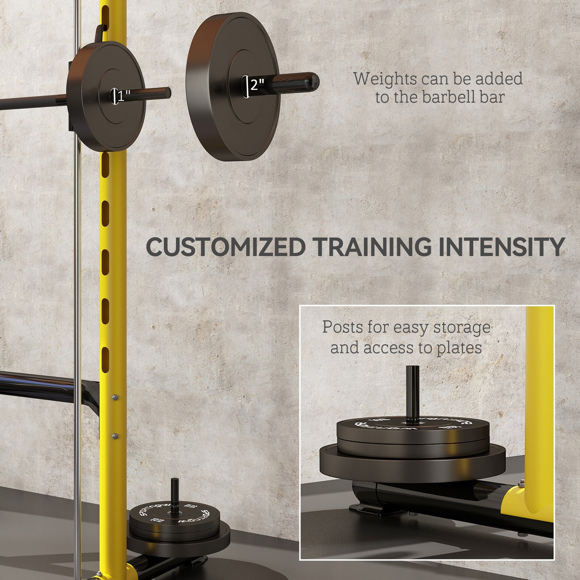 Soozier Squat Rack with Pull Up Bar and Barbell Bar Adjustable Bench Press Multi-Function Weight Lifting Half Rack, Yellow
