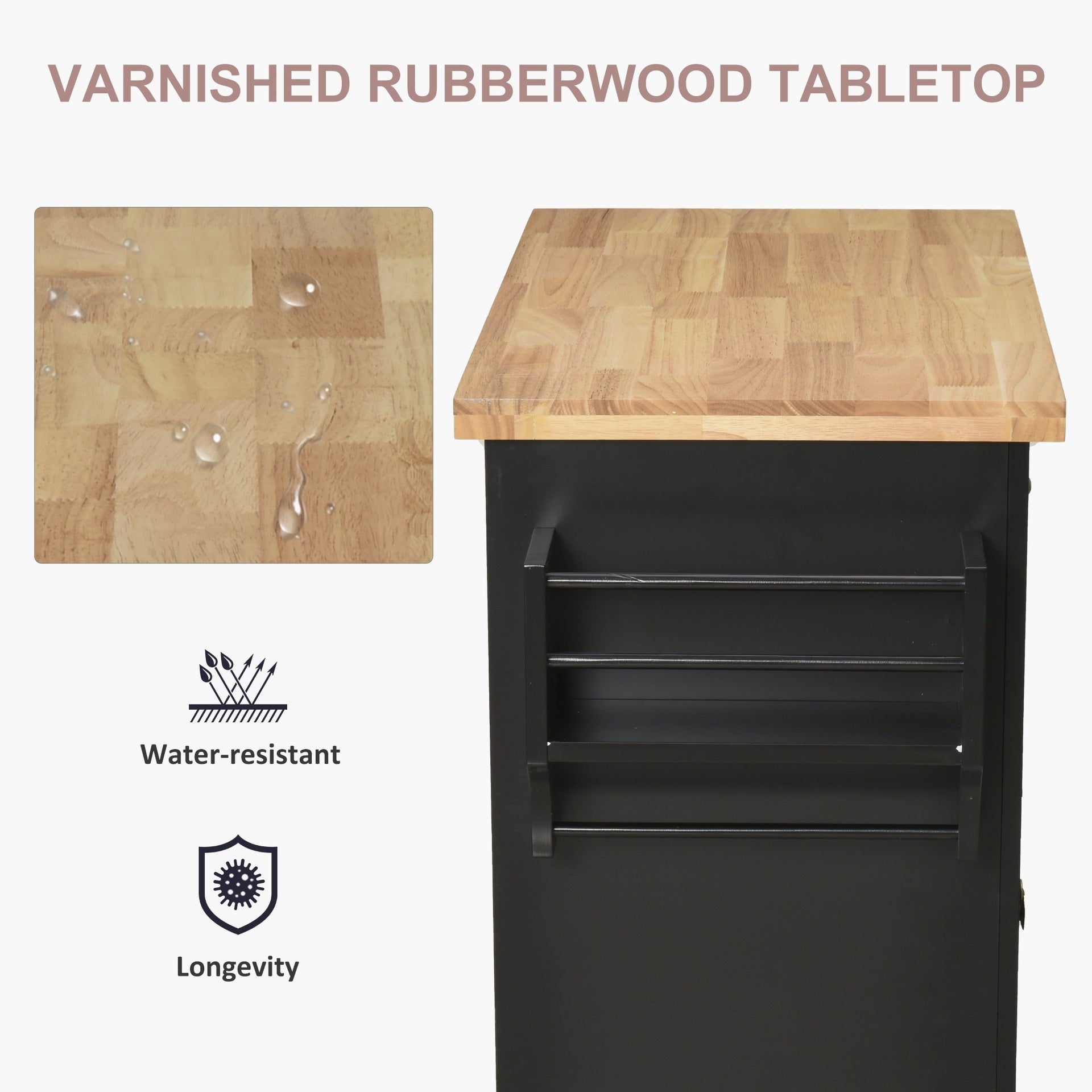 HOMCOM 44" Mobile Kitchen Island Table, Kitchen Island Cart on Wheels with Storage Cabinets, 2 Drawers, Black
