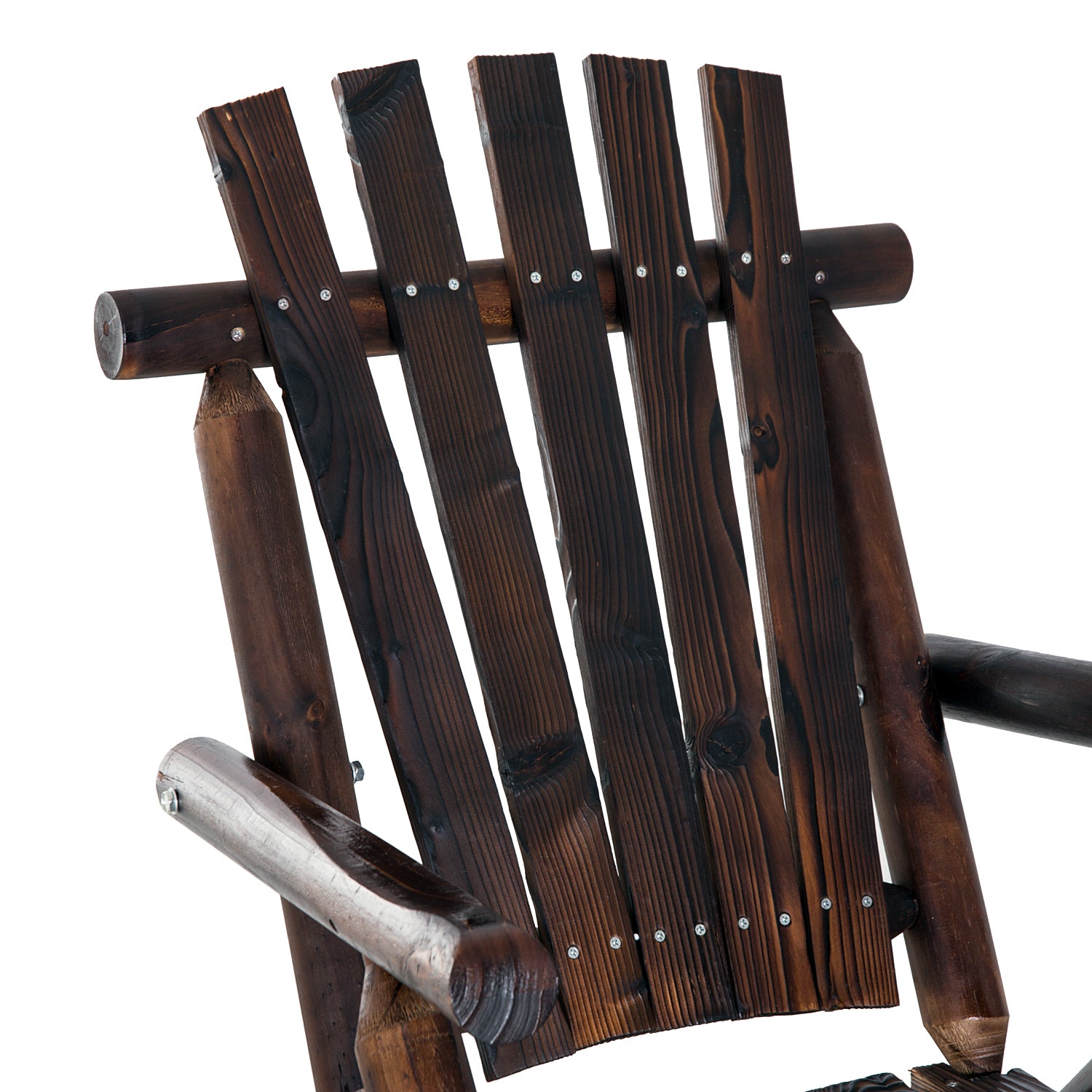 Outsunny Outdoor Wooden Rocking Chair, Single-Person Rustic Adirondack Rocker with Slatted Seat, High Backrest, Armrests for Patio, Garden and Porch, Brown