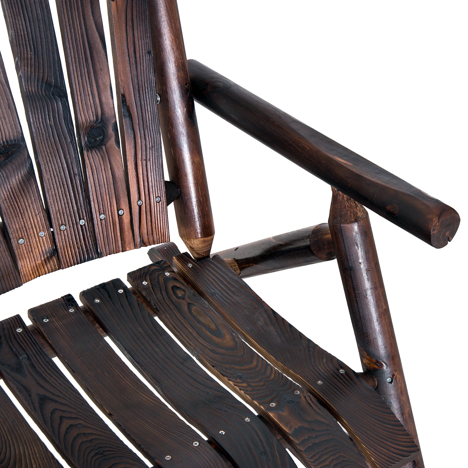Outsunny Outdoor Wooden Rocking Chair, Single-Person Rustic Adirondack Rocker with Slatted Seat, High Backrest, Armrests for Patio, Garden and Porch, Brown