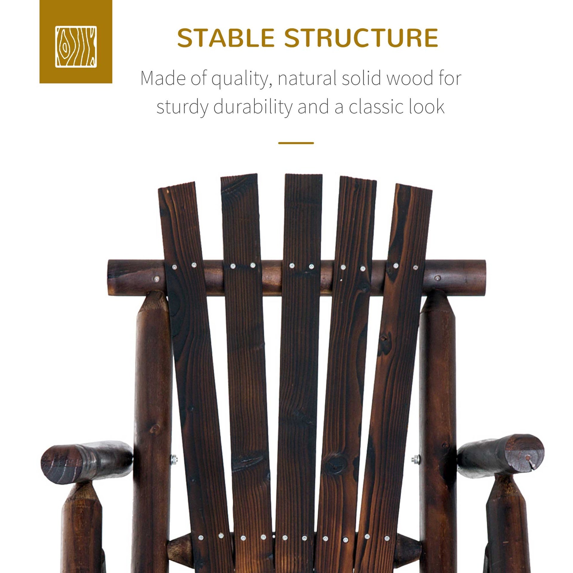 Outsunny Outdoor Wooden Rocking Chair, Single-Person Rustic Adirondack Rocker with Slatted Seat, High Backrest, Armrests for Patio, Garden and Porch, Brown