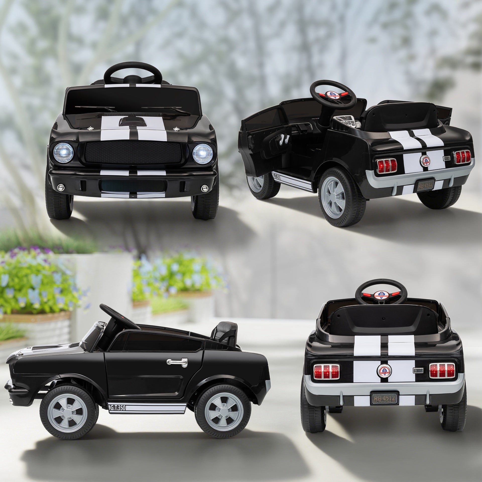 Qaba Licensed Ford Shelby GT 350 Kids Ride On Car with Remote Control, Adjustable Speed, MP3, Smooth Start, LED Lights, Black