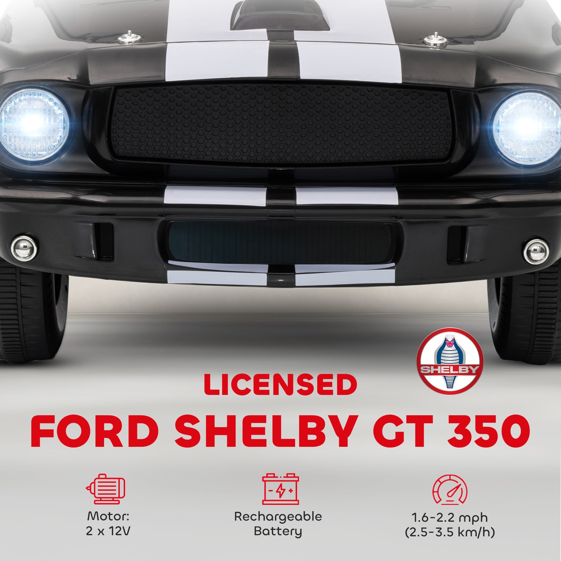 Qaba Licensed Ford Shelby GT 350 Kids Ride On Car with Remote Control, Adjustable Speed, MP3, Smooth Start, LED Lights, Black