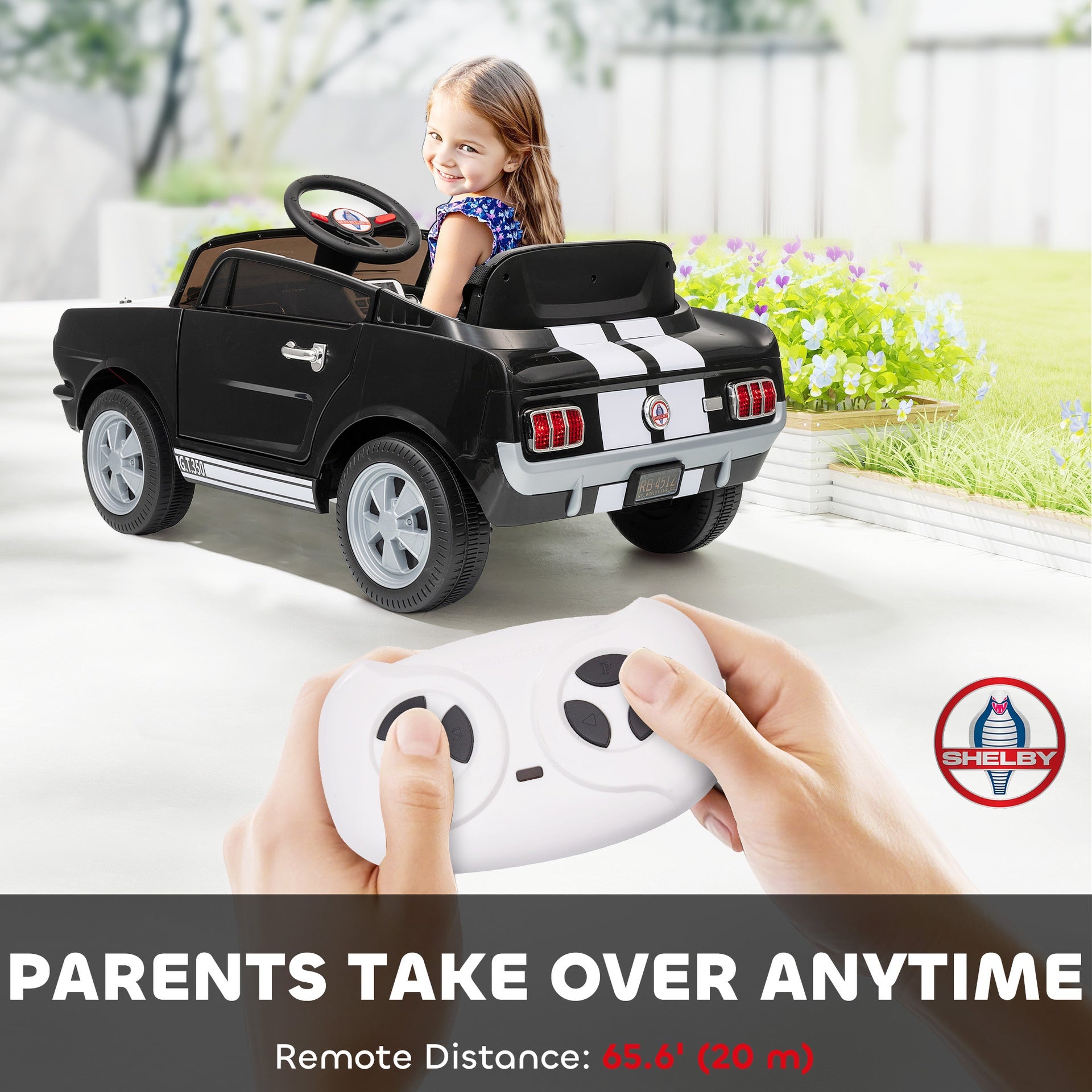 Qaba Licensed Ford Shelby GT 350 Kids Ride On Car with Remote Control, Adjustable Speed, MP3, Smooth Start, LED Lights, Black