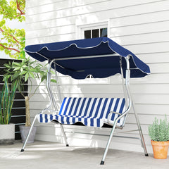 Outsunny 3-Person Porch Swing with Canopy, Patio Swing Chair, Outdoor Canopy Swing Bench with Adjustable Shade, Cushion and Steel Frame, Dark Blue & White Striped