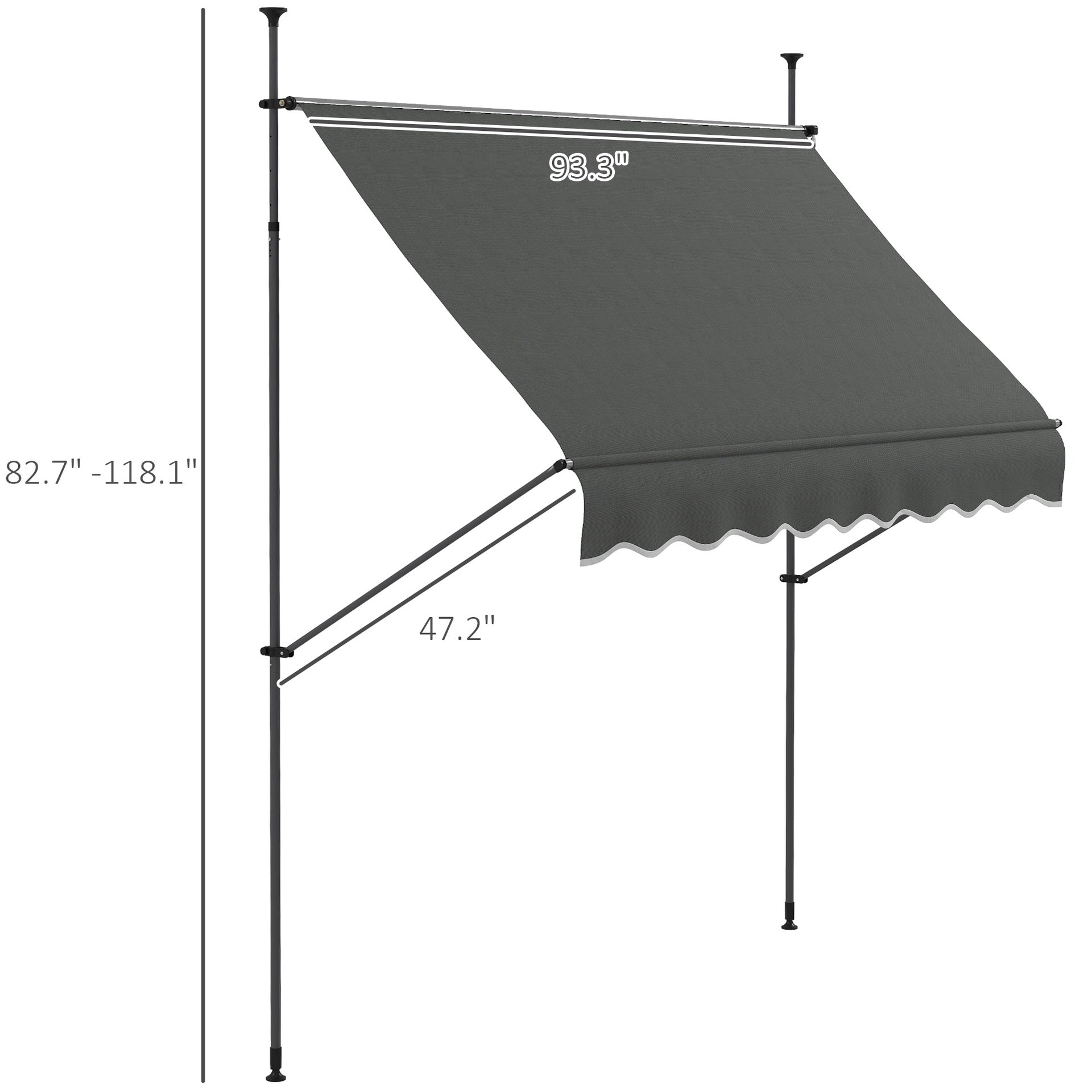 Outsunny 8' x 4' Manual Retractable Awning, Non-Screw Patio Awning, UV Resistant for Window or Door, Dark Gray