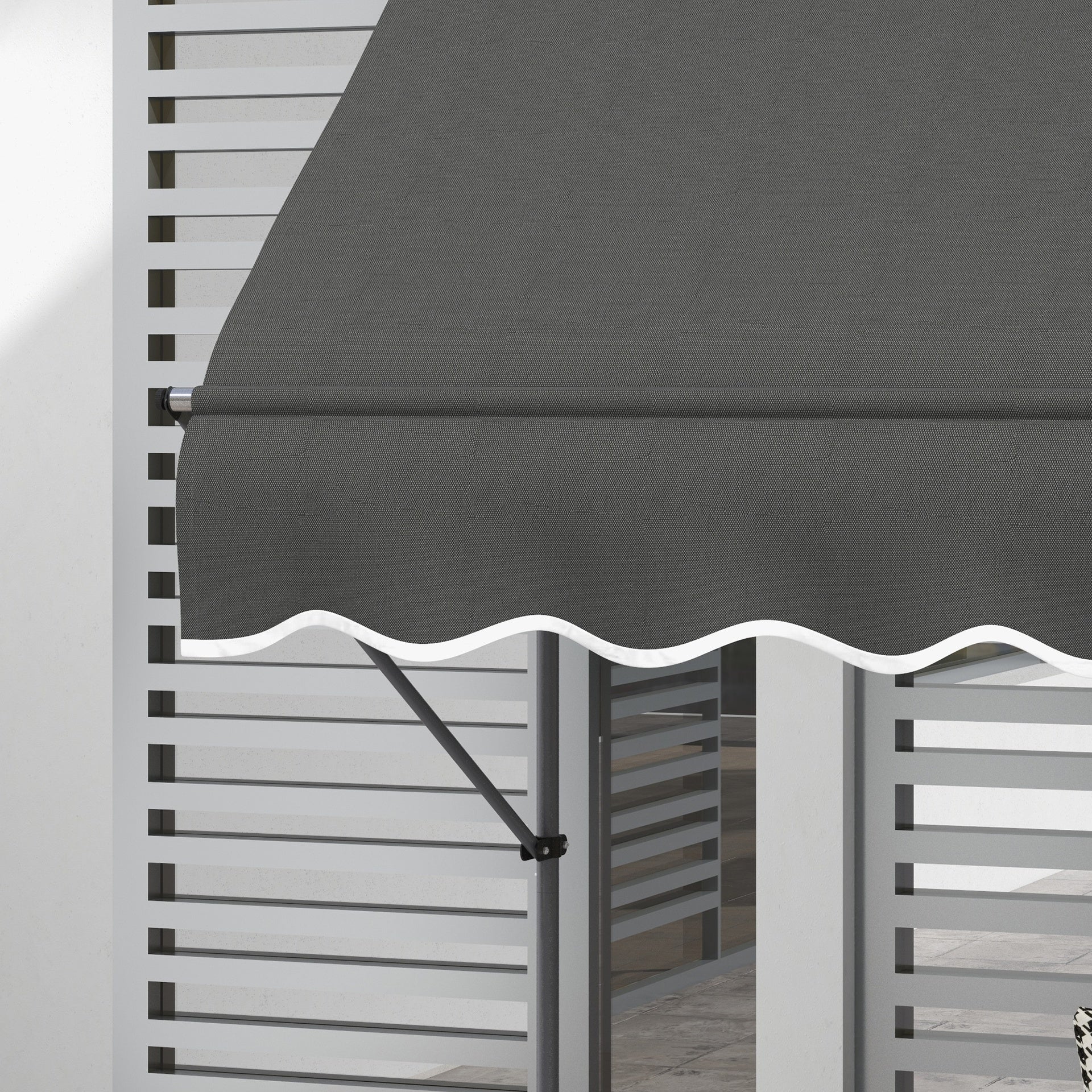 Outsunny 8' x 4' Manual Retractable Awning, Non-Screw Patio Awning, UV Resistant for Window or Door, Dark Gray