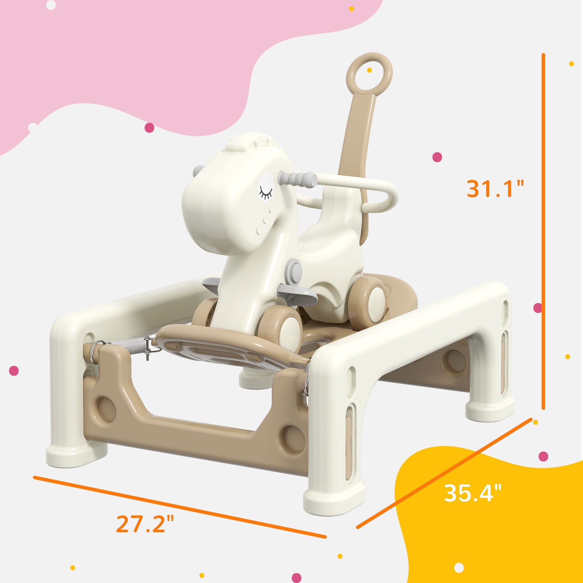 Qaba 5 in 1 Rocking Horse for Toddlers 1-3 Years with Detachable Balance Board, Push Handle, Footrest, Cream White