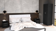 3 Piece Bedroom Set, London Armoire + 2 Leyva Nightstands, Black
