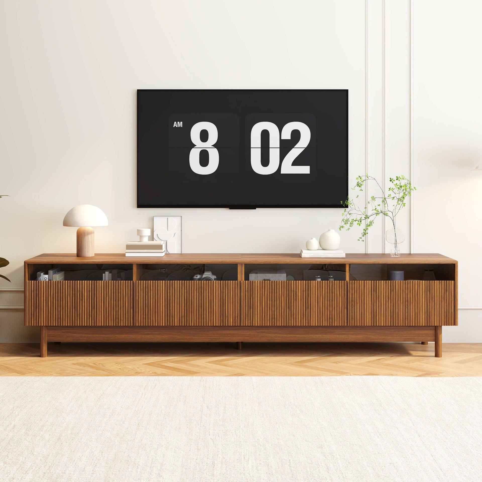 78inch TV Stand for Living Room - up to 85 Inch TVs, Modern Entertainment Center with Drawers, TV Console Table with Glass Drawers for Bedroom, Living Room