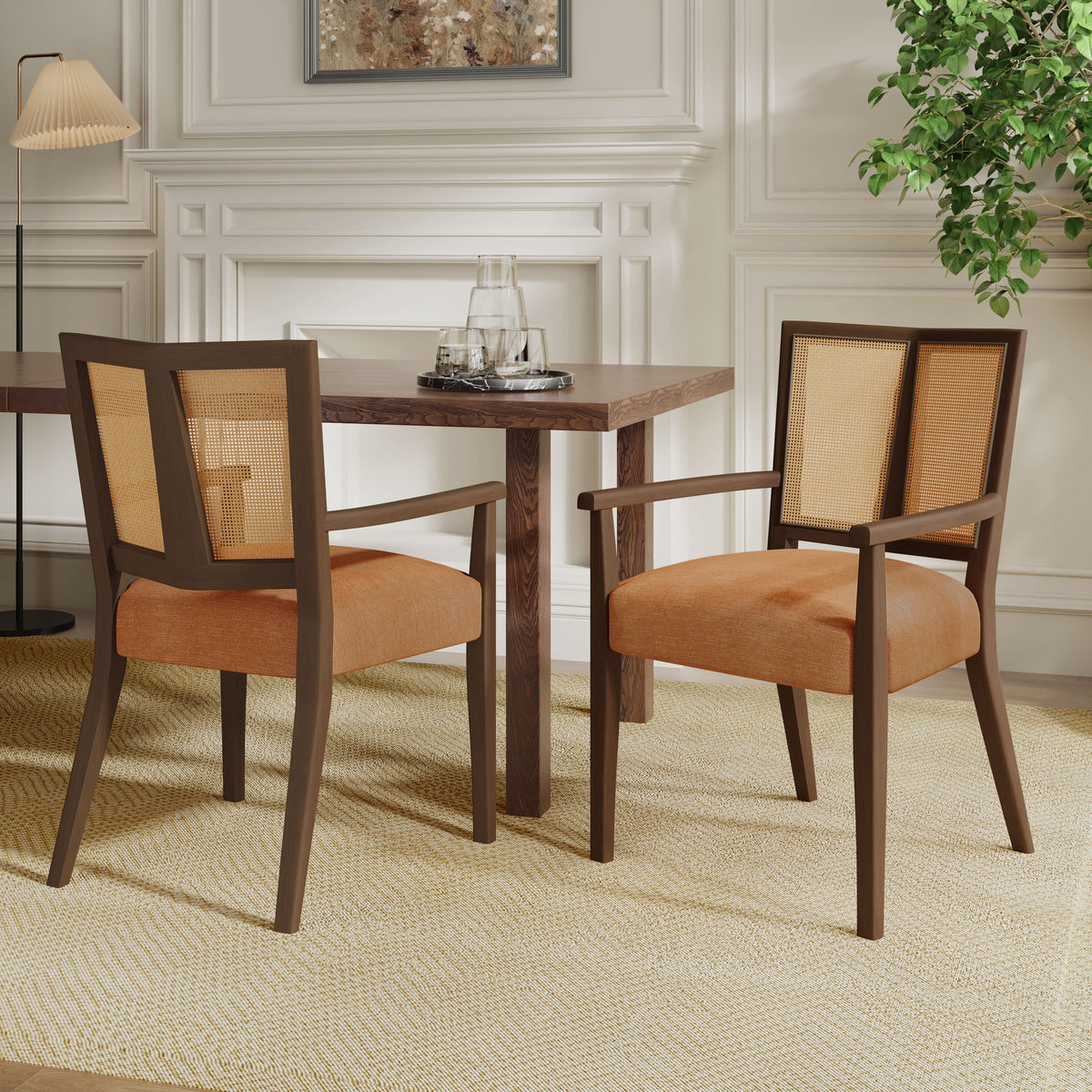ARM DINING CHAIR(walnut+caramel) Set of 2