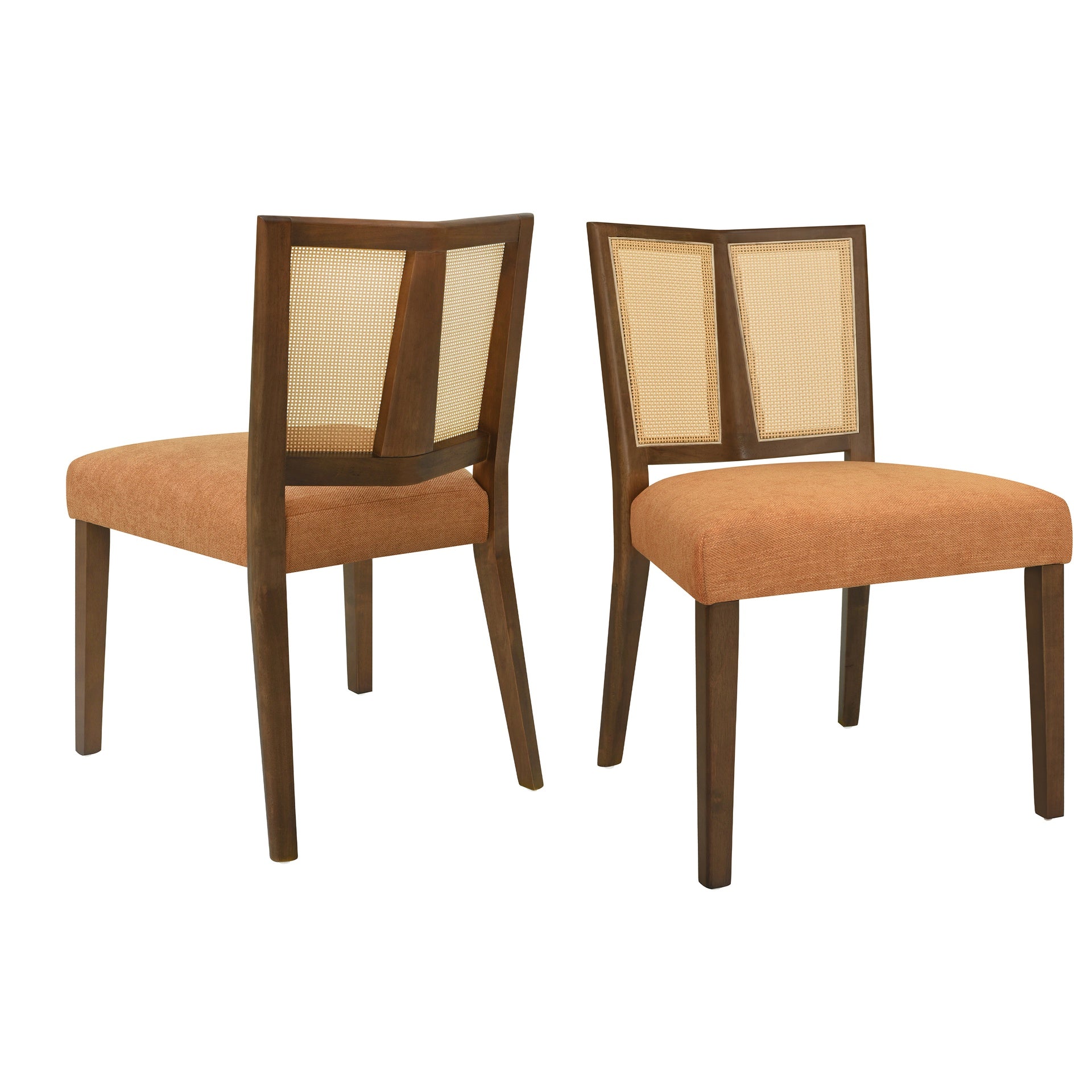 Rattan Dining Chair Without Arm(walnut+caramel) Set of 2
