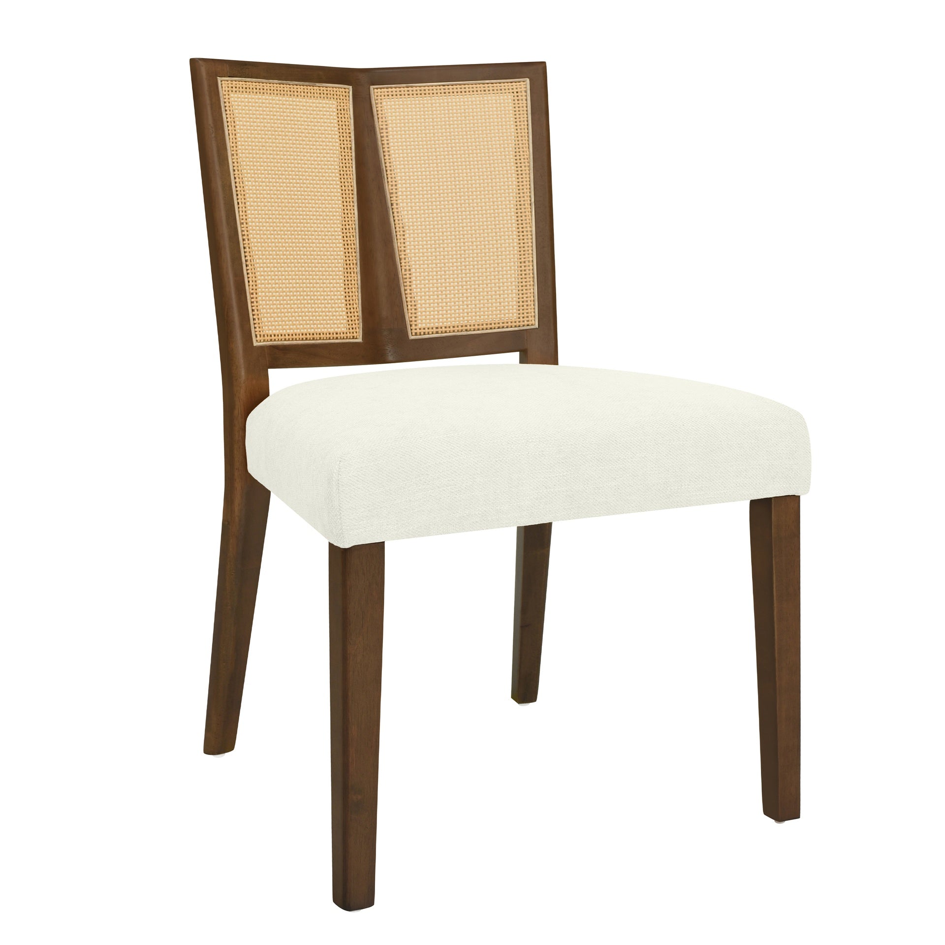 Rattan Dining Chair Without Arm(walnut+beige) Set of 2