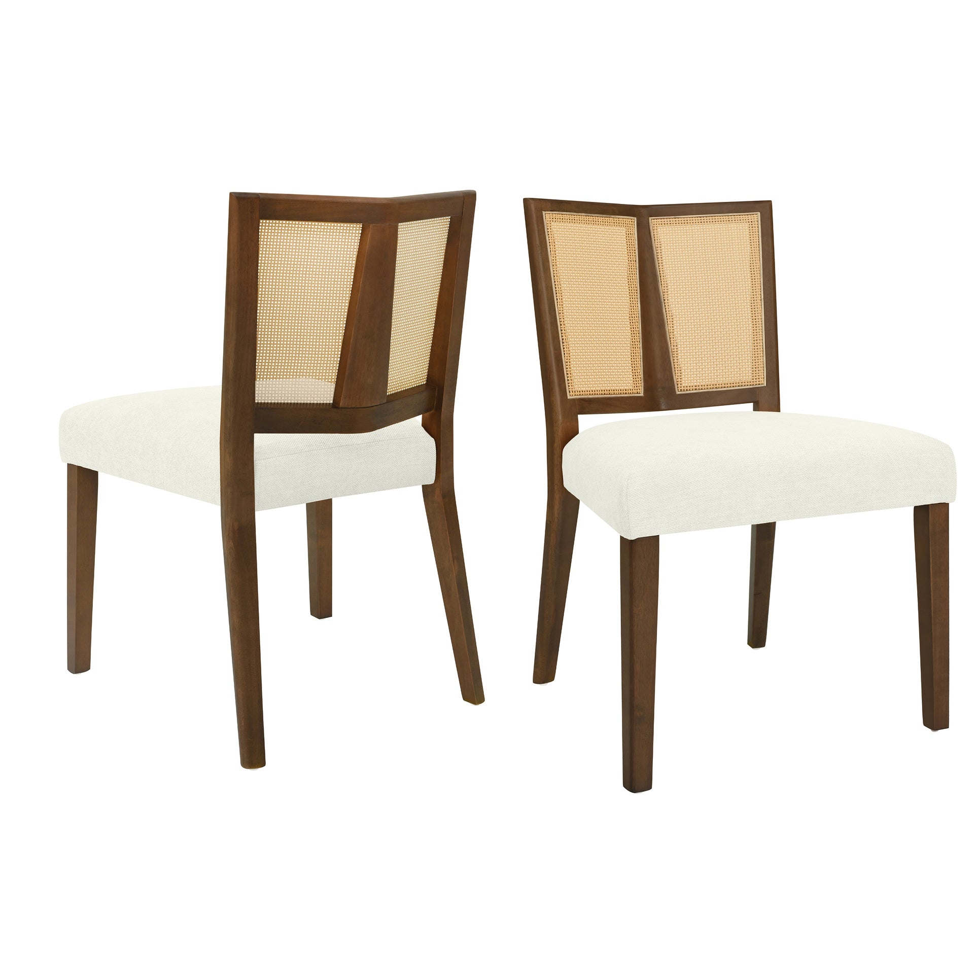 Rattan Dining Chair Without Arm(walnut+beige) Set of 2