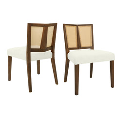 Rattan Dining Chair Without Arm(walnut+beige) Set of 2