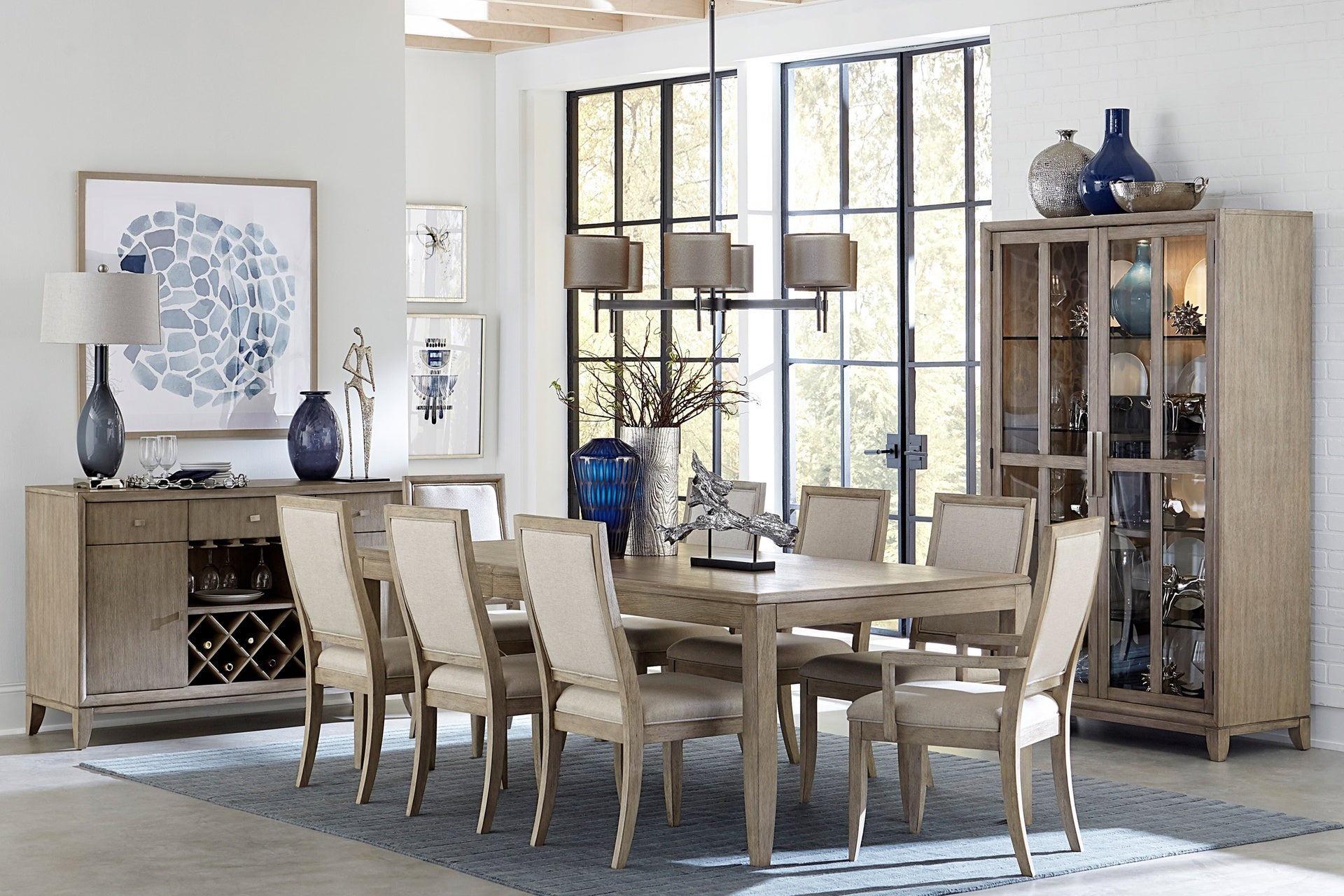 Modern Contemporary Dining Set 9pc Extendable Table with 2 Armchairs 6 Side Chairs Gray Finish Wooden Furniture