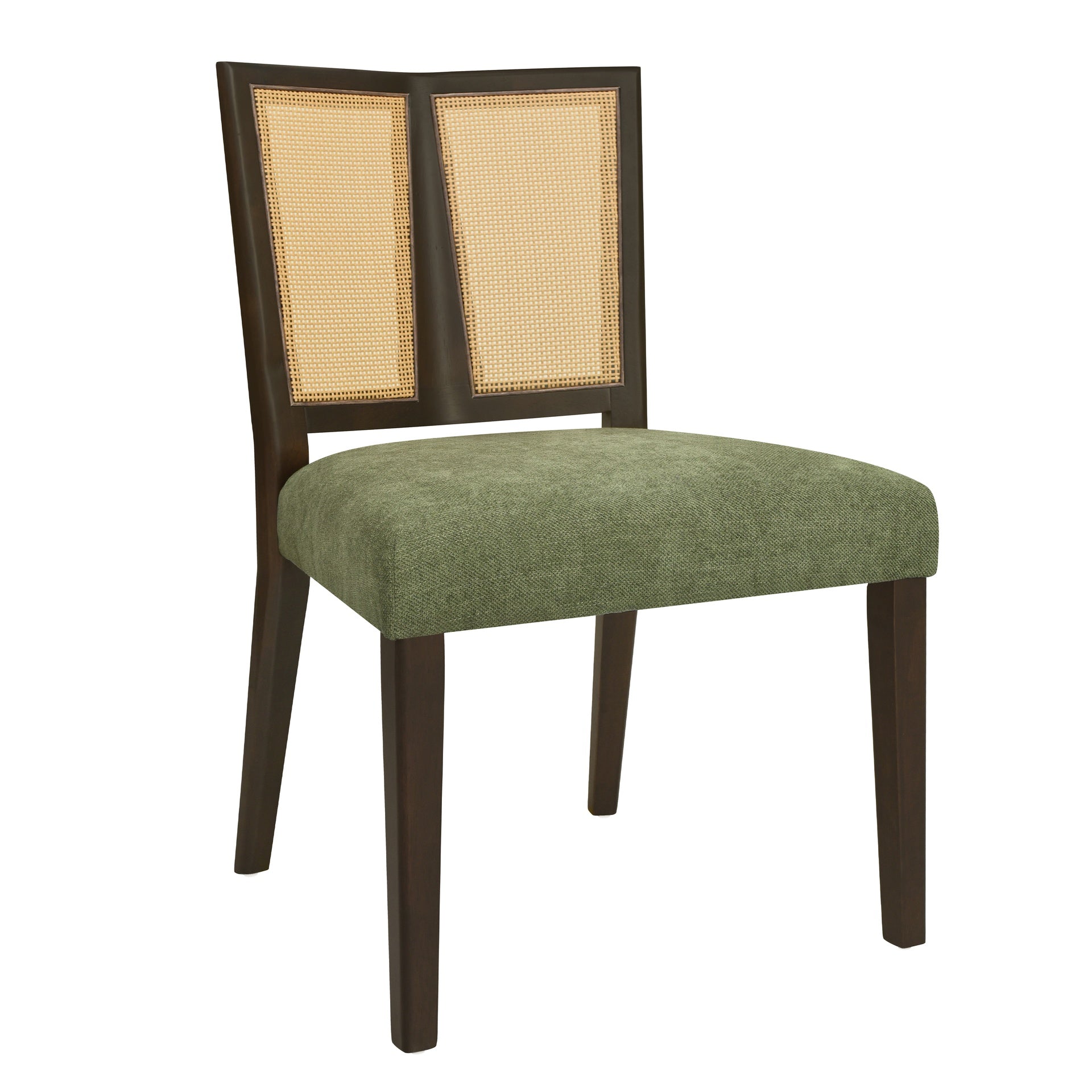 Rattan Dining Chair Without Arm(dark brown+green) Set of 2