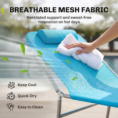 Outsunny Folding Chaise Lounge Pool Chairs, Outdoor Sun Tanning Chairs with Pillow, Reclining Back, Steel Frame & Breathable Mesh for Beach, Yard, Patio, Blue