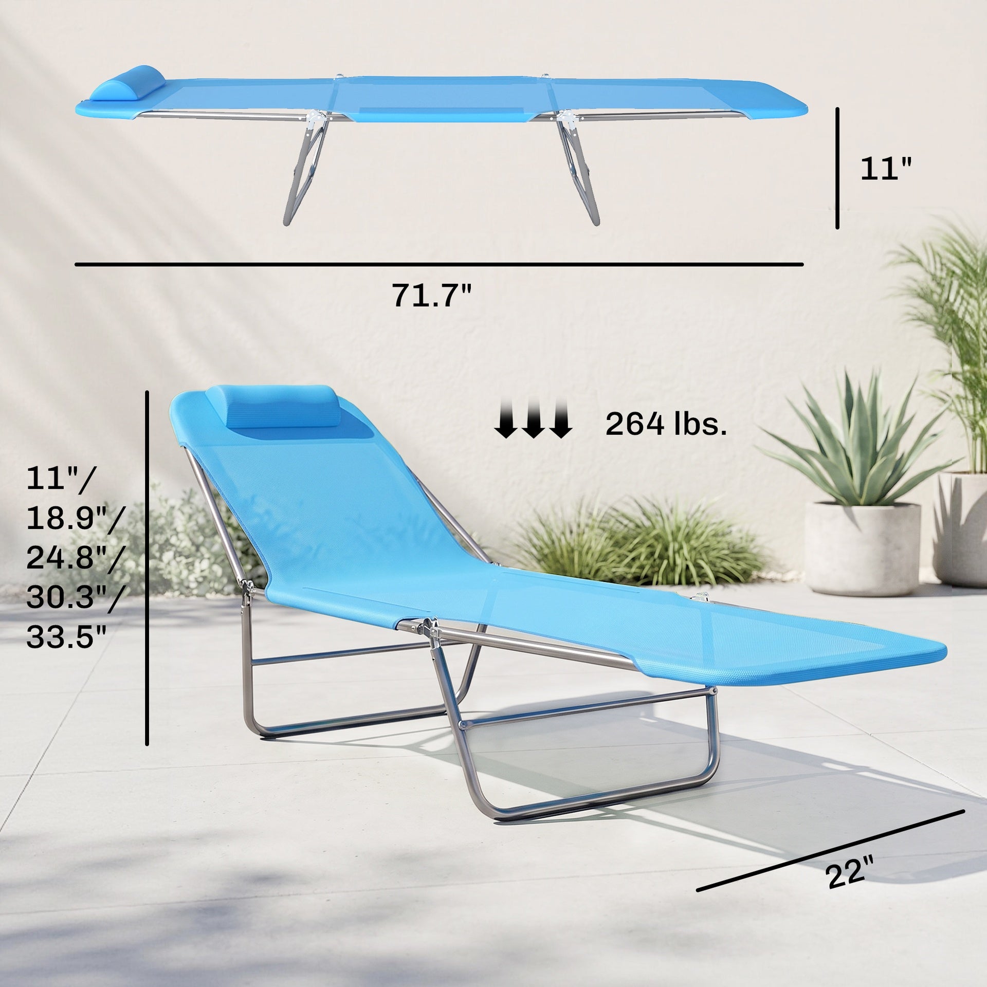 Outsunny Folding Chaise Lounge Pool Chairs, Outdoor Sun Tanning Chairs with Pillow, Reclining Back, Steel Frame & Breathable Mesh for Beach, Yard, Patio, Blue