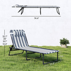 Outsunny 2 Folding Chaise Lounge Pool Chairs with 4-Position Reclining Back, Pillow, Breathable Mesh & Bungee Seat, Blue White