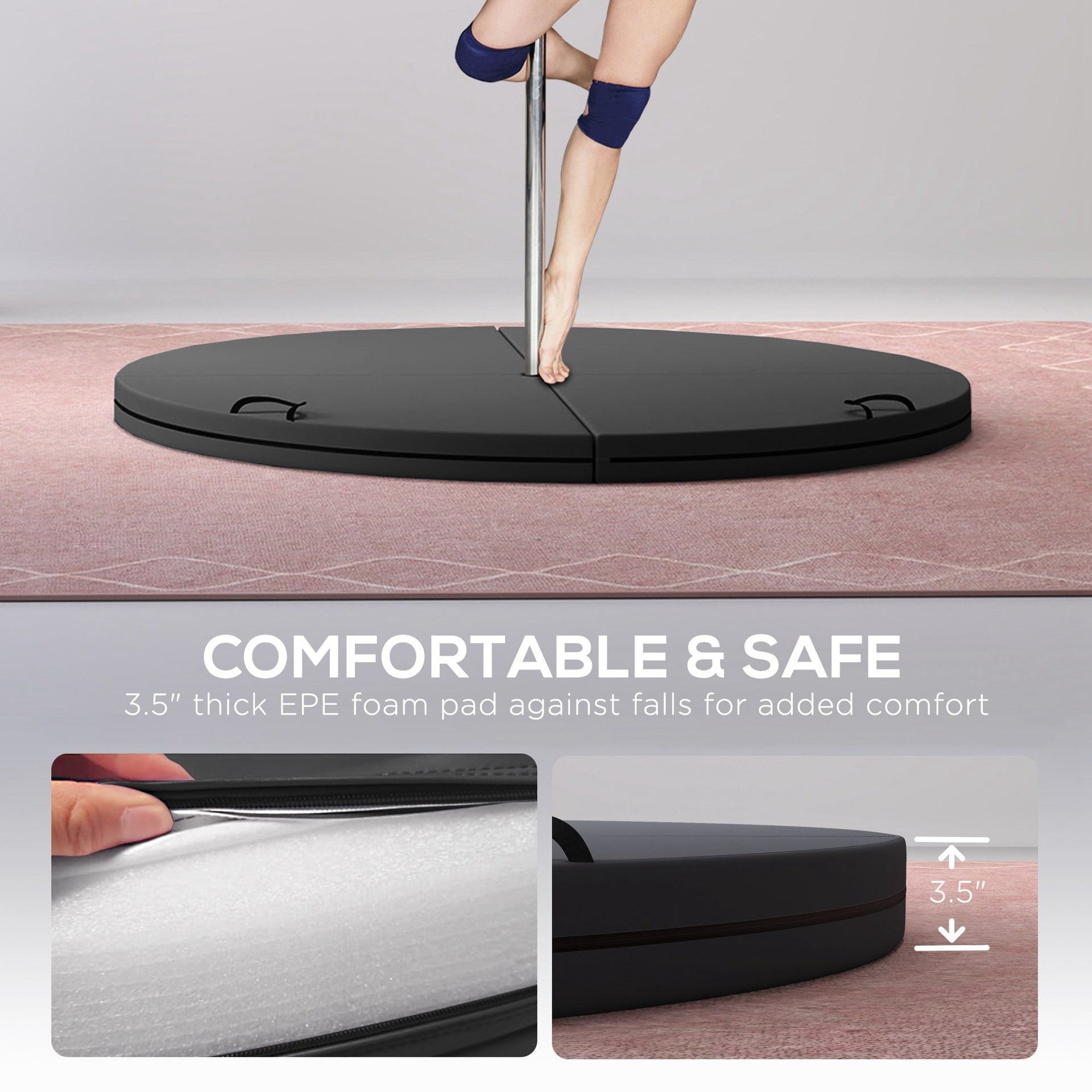 Soozier Foldable Crash Mat, Pole Padding with Carrying Handles and EPE Foam for Dance Training and Exercise, Black