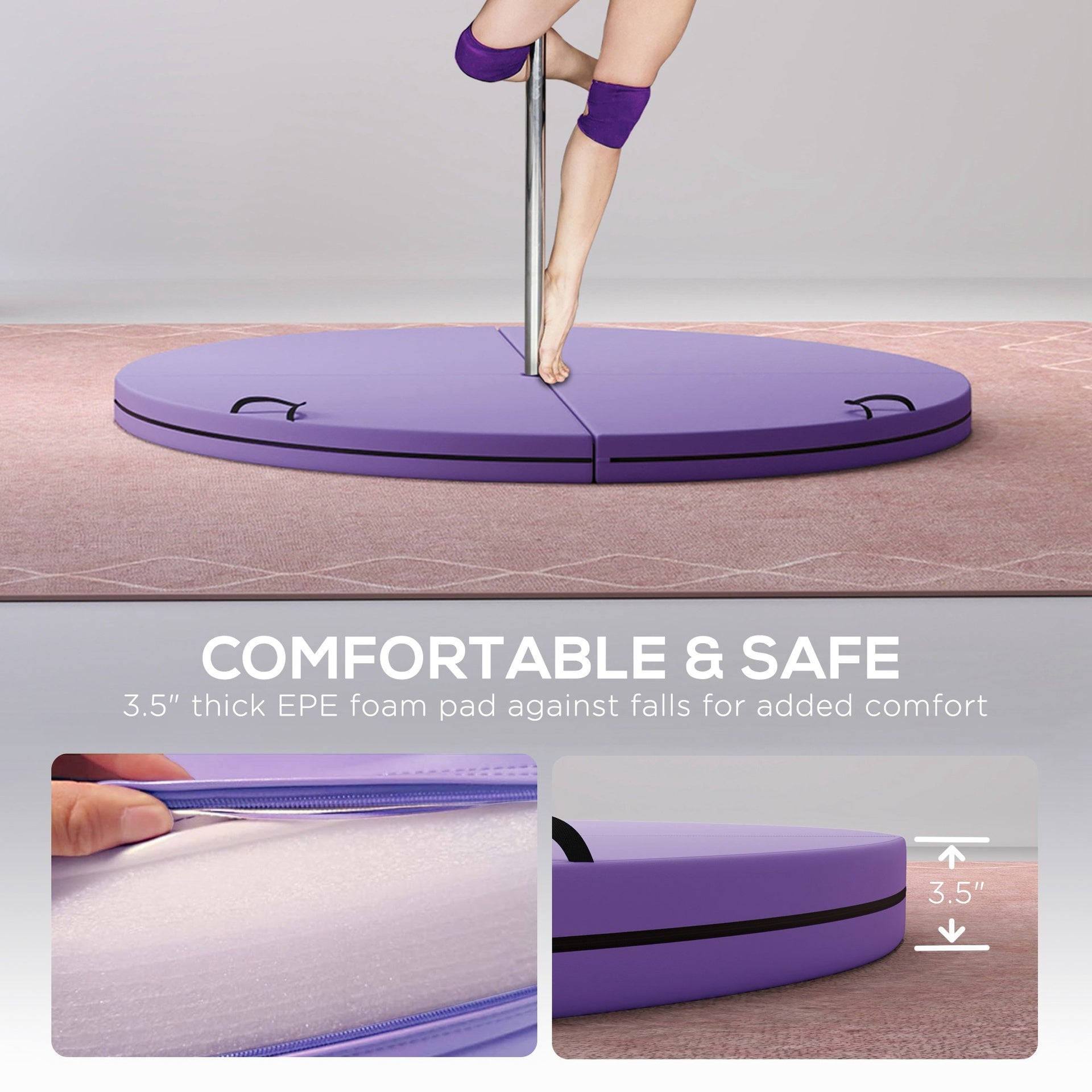 Soozier Foldable Crash Mat, Pole Padding with Carrying Handles and EPE Foam for Dance Training and Exercise, Purple