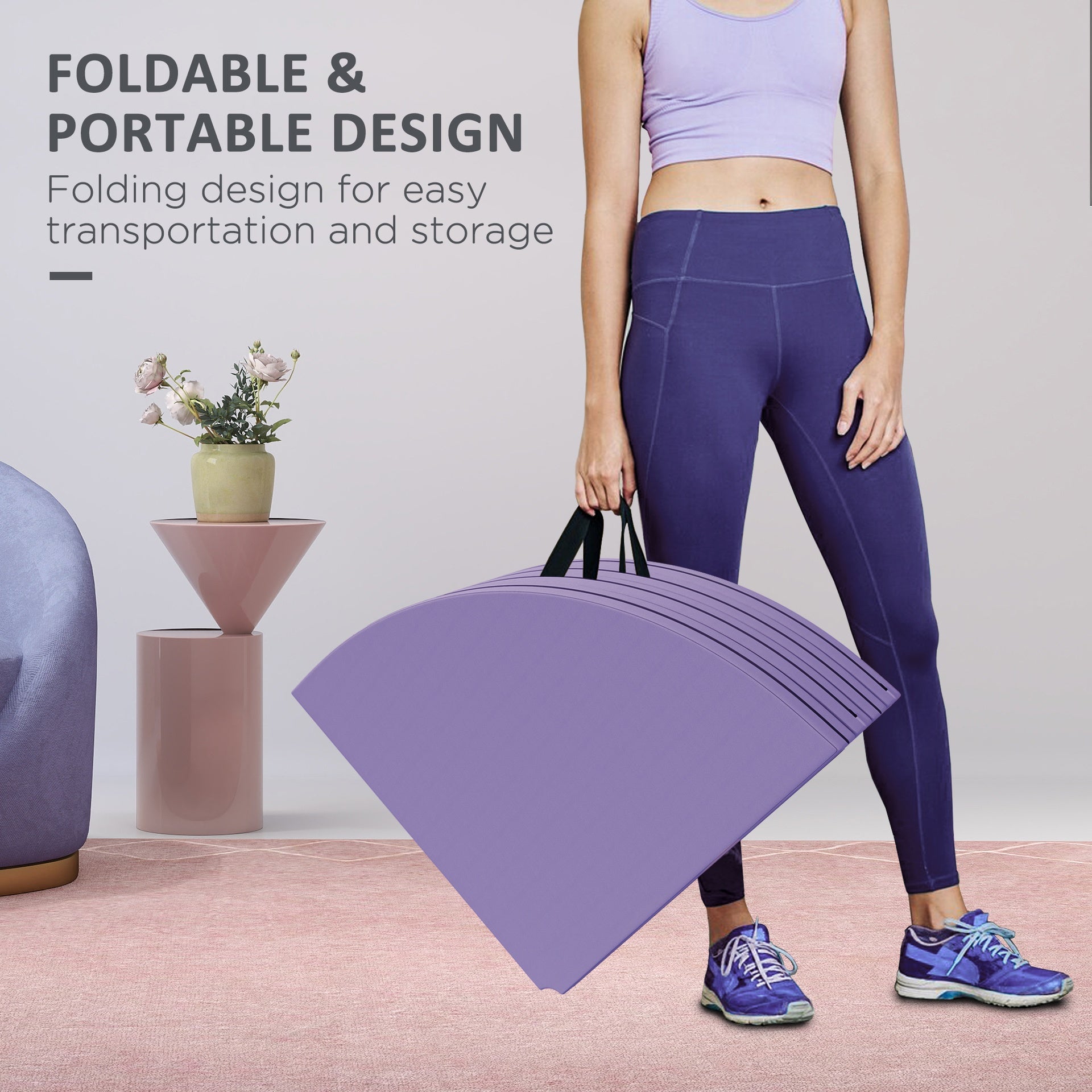 Soozier Foldable Crash Mat, Pole Padding with Carrying Handles and EPE Foam for Dance Training and Exercise, Purple
