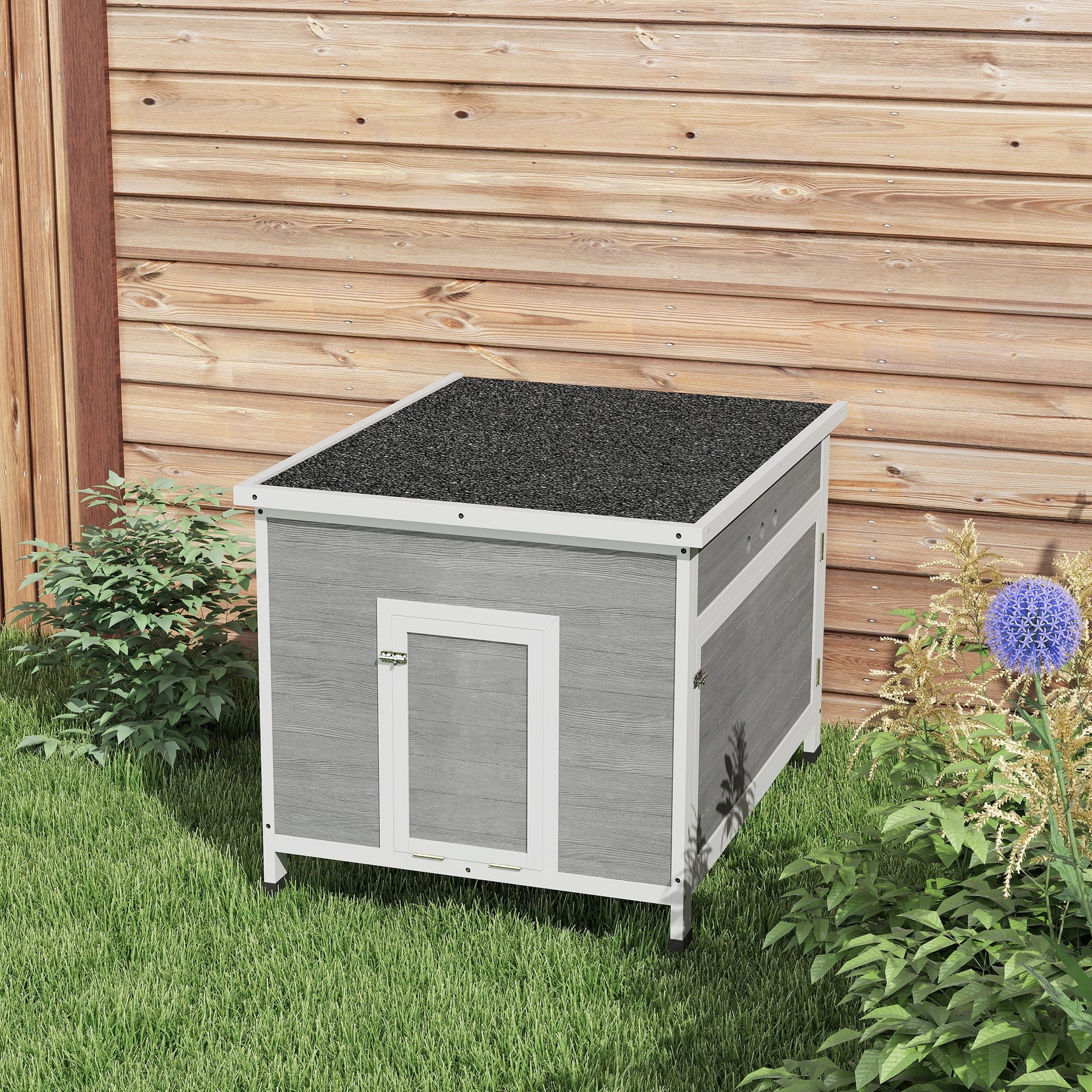 PawHut Wooden Duck Coop with Openable Roof, Removable Floor, Double Doors, Ramp, for 3-6 Ducks, Chickens, 30" x 38" x 30"