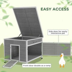 PawHut Wooden Duck Coop with Openable Roof, Removable Floor, Double Doors, Ramp, for 3-6 Ducks, Chickens, 30" x 38" x 30"