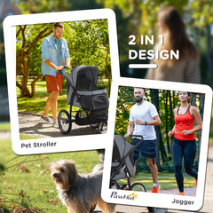 PawHut 3 Wheels Pet Stroller for Small Dogs and Medium Dogs with Adjustable Canopy, Safety Tether, Storage Basket, Gray