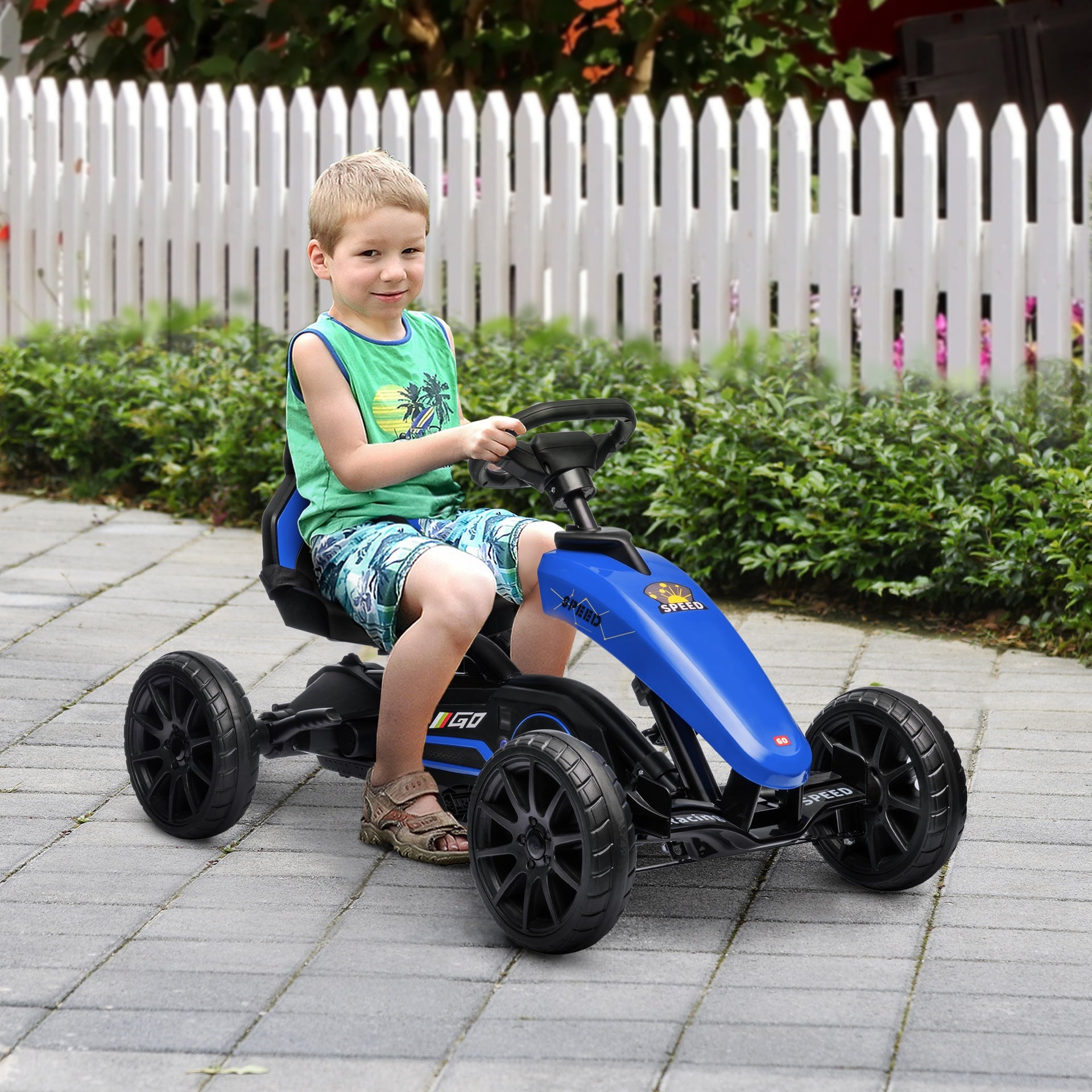 Aosom Kids Pedal Go Kart w/ Swing Axle, Shock-Absorbing Wheels, Blue