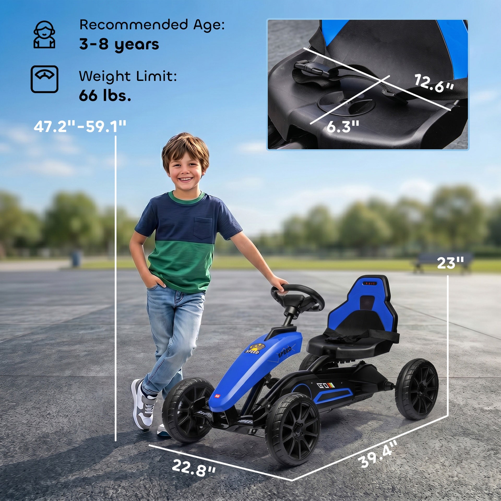 Aosom Kids Pedal Go Kart w/ Swing Axle, Shock-Absorbing Wheels, Blue