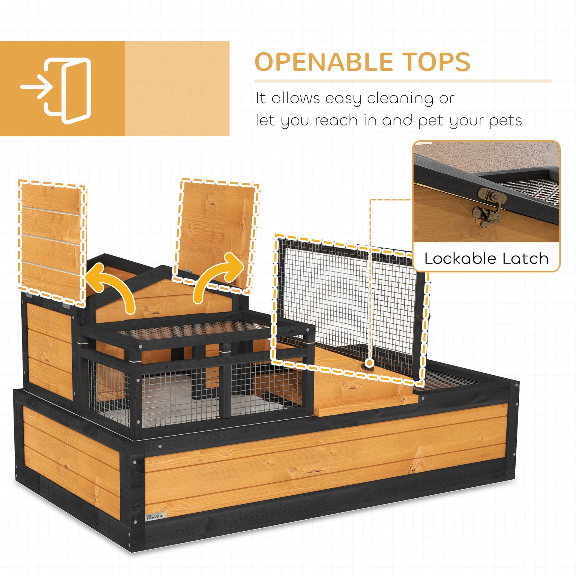PawHut 3-Room Tortoise Habitat House w/ Balcony & 2 Stories, 44" x 25.5" x 25", Yellow