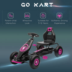 Aosom Ergonomic Pedal Go Kart Kids Ride-on Toy with Tough, Wear-Resistant Tread for Boys & Girls, Ages 5-12, Pink