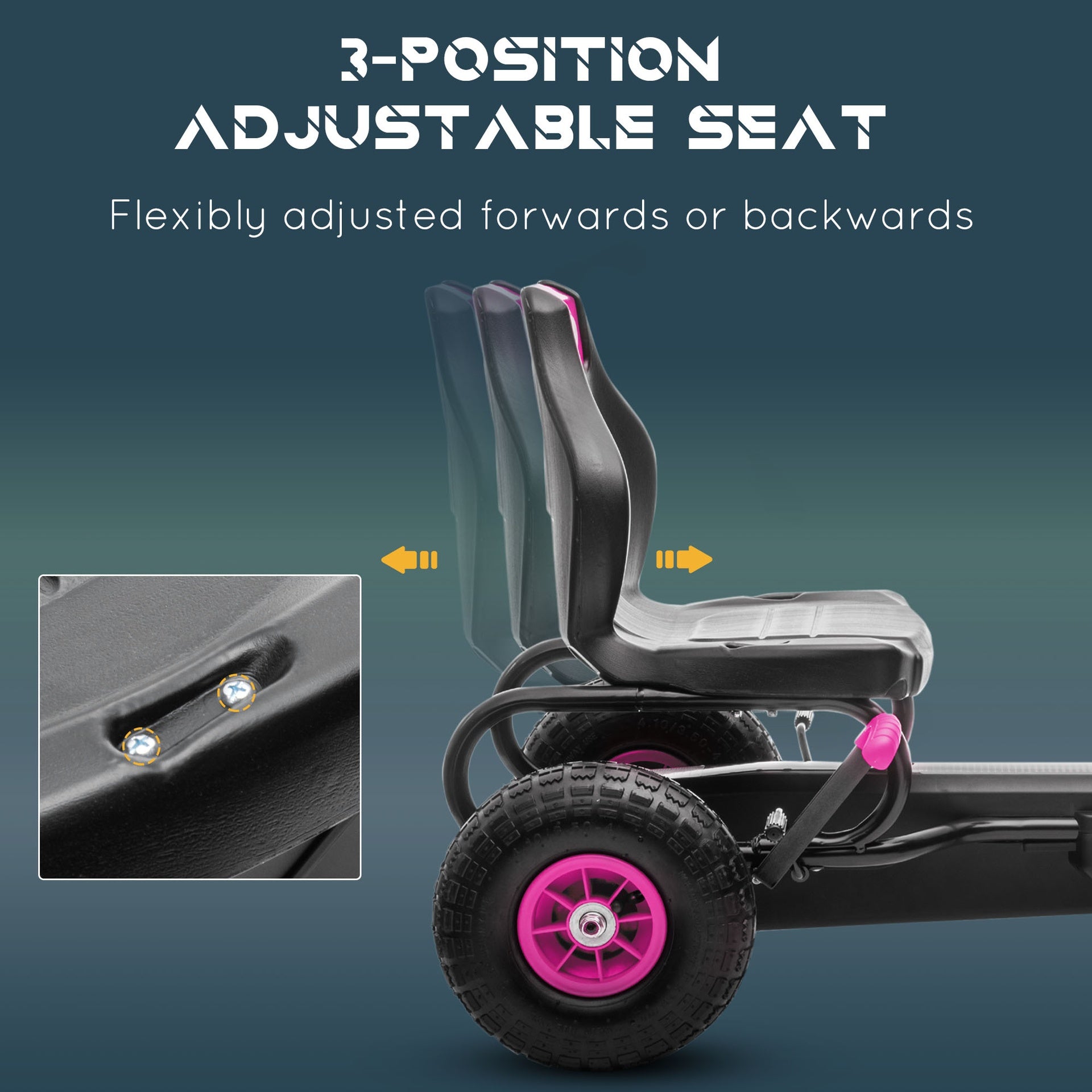 Aosom Ergonomic Pedal Go Kart Kids Ride-on Toy with Tough, Wear-Resistant Tread for Boys & Girls, Ages 5-12, Pink