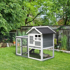PawHut Indoor Rabbit Enclosure, 48" Weatherproof Wooden Rabbit Hutch, with Slanted Asphalt Roof & Fun Outdoor Run for Bunnies & Ferrets - Gray