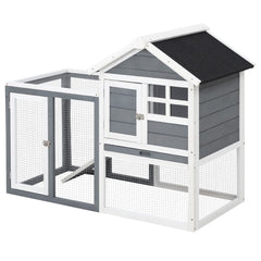 PawHut Indoor Rabbit Enclosure, 48" Weatherproof Wooden Rabbit Hutch, with Slanted Asphalt Roof & Fun Outdoor Run for Bunnies & Ferrets - Gray