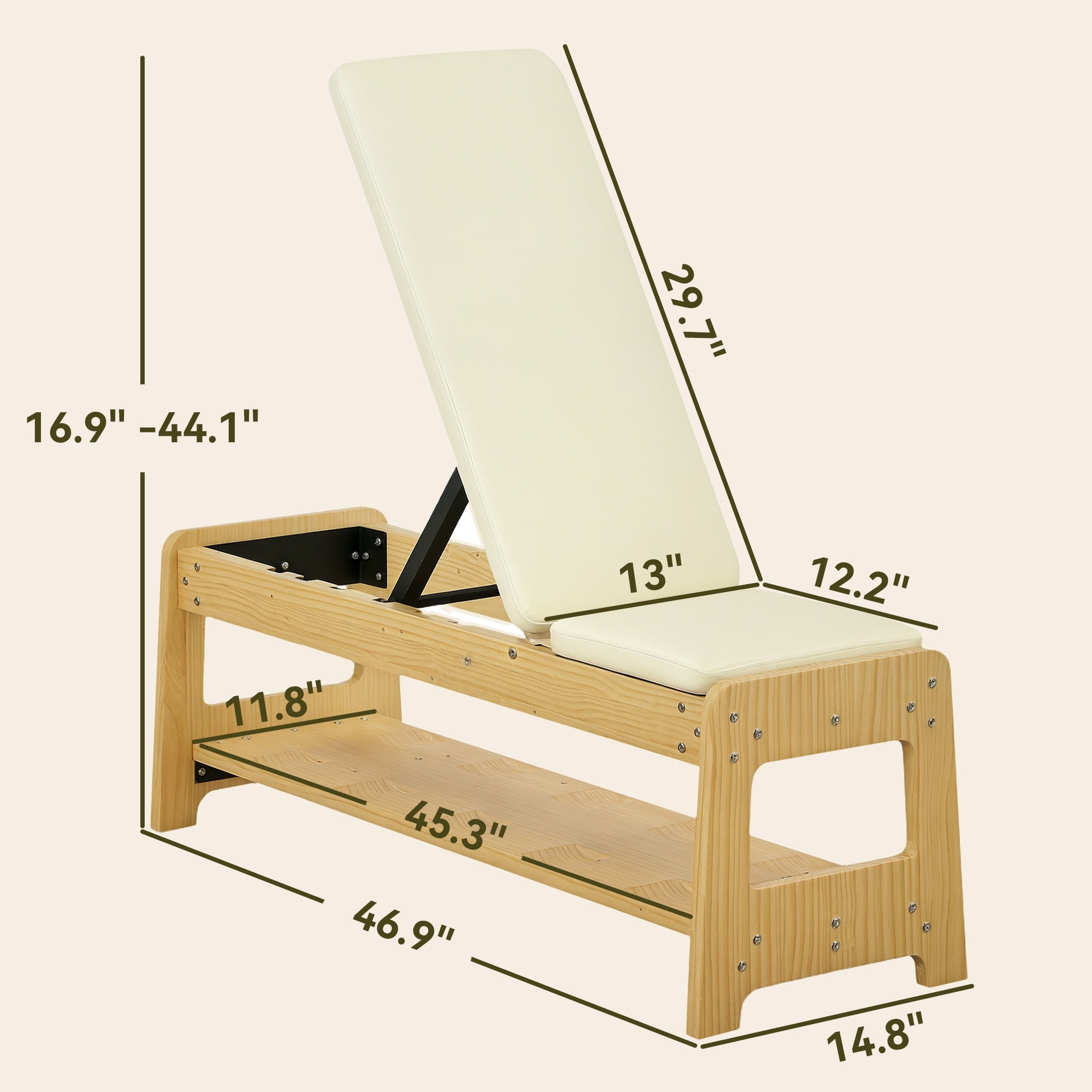 Soozier Wooden Adjustable Weight Bench with Dumbbell Rack, Flat or Incline Workout Bench for Home Gym Weight Lifting, White